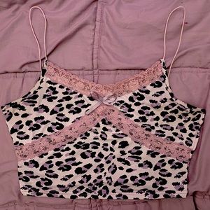 Purple lace leopard print crop tank top